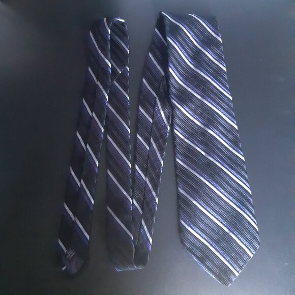 Dion Collection 100% Silk Repp Tie Blue/Black/White - Picture 10 of 13